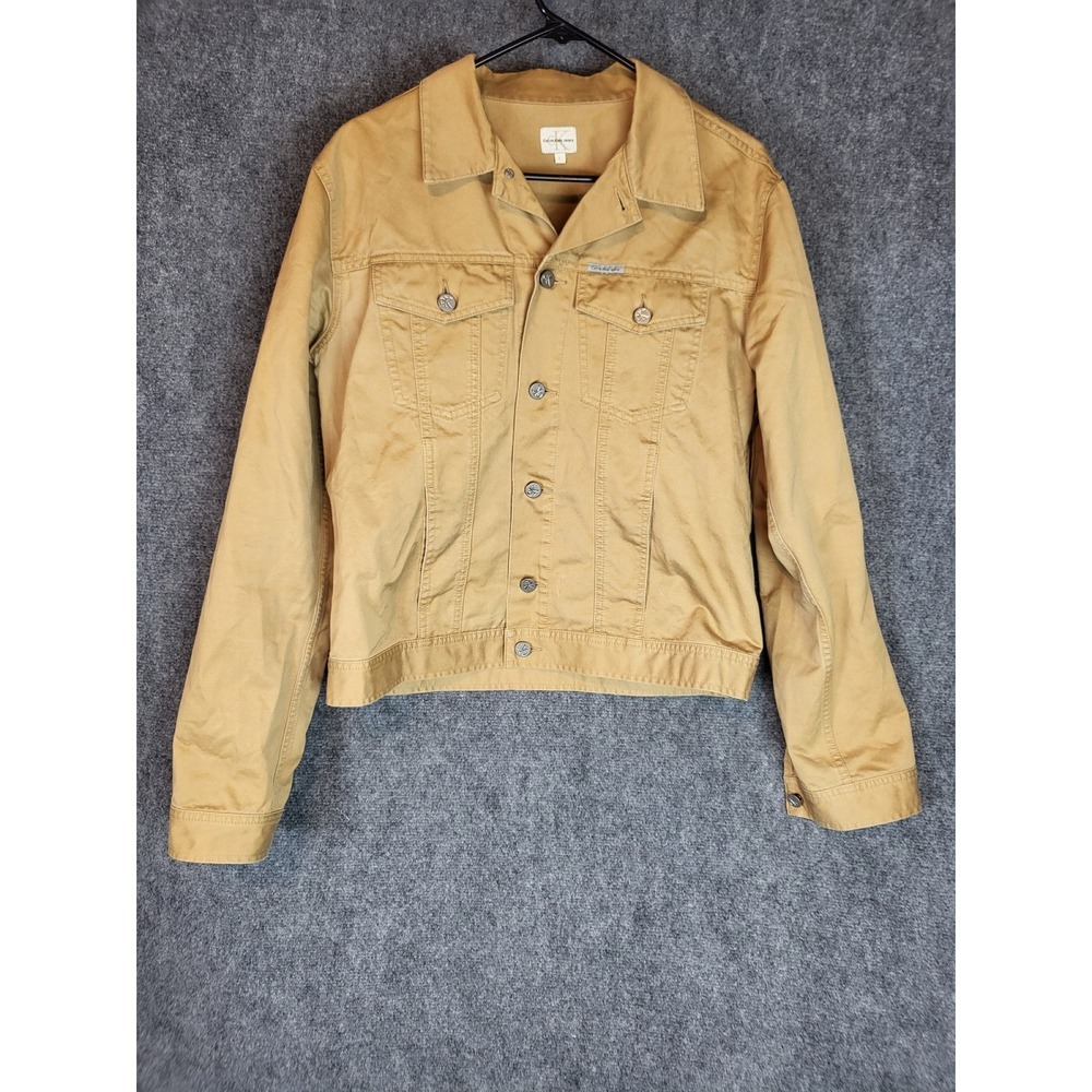 Calvin Klein Jeans Jacket Womens L Tan Brown Cotton Button‎ Up Jean Coat Work
